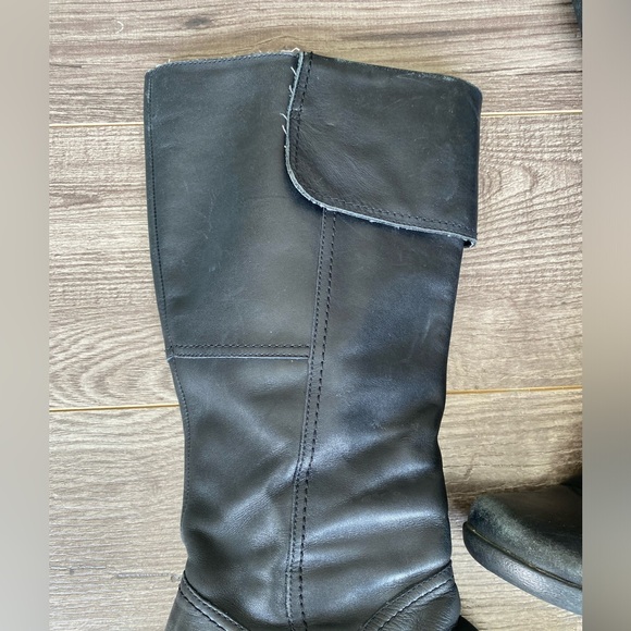 Hush Puppies waterproof black leather wedge heeled tall boots - Picture 6 of 16